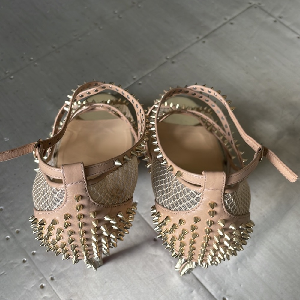 Christian Louboutin alarc 100mm beige nude light gold spike mesh stiletto 38.5 - Picture 6 of 11